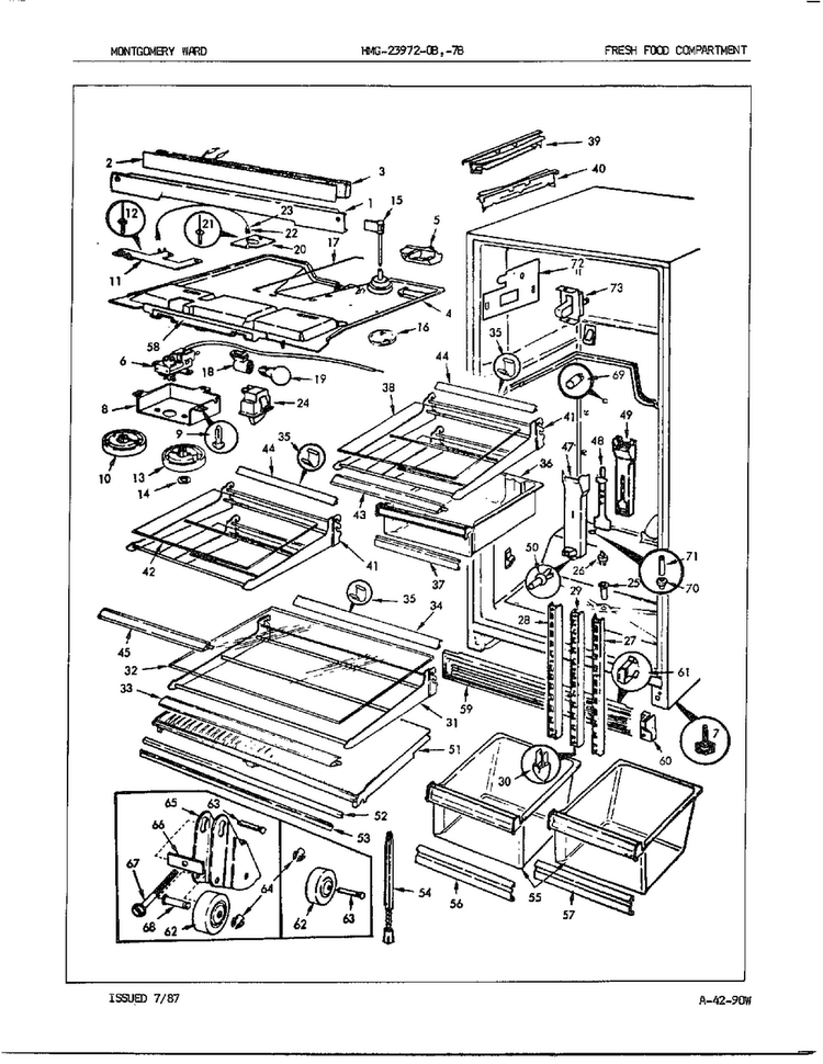 Fresh Food Compartment Diagram and Parts List for 23972A  Admiral Refrigerator