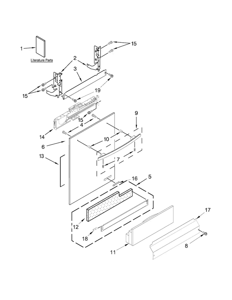 Door Panel Parts Diagram and Parts List for JDB8500AWY3  Jenn-Air Dishwasher