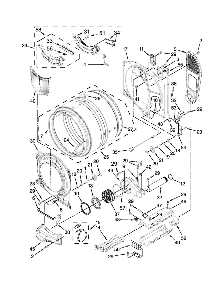Bulkhead Parts Diagram and Parts List for MED6000XR1  Maytag Dryer