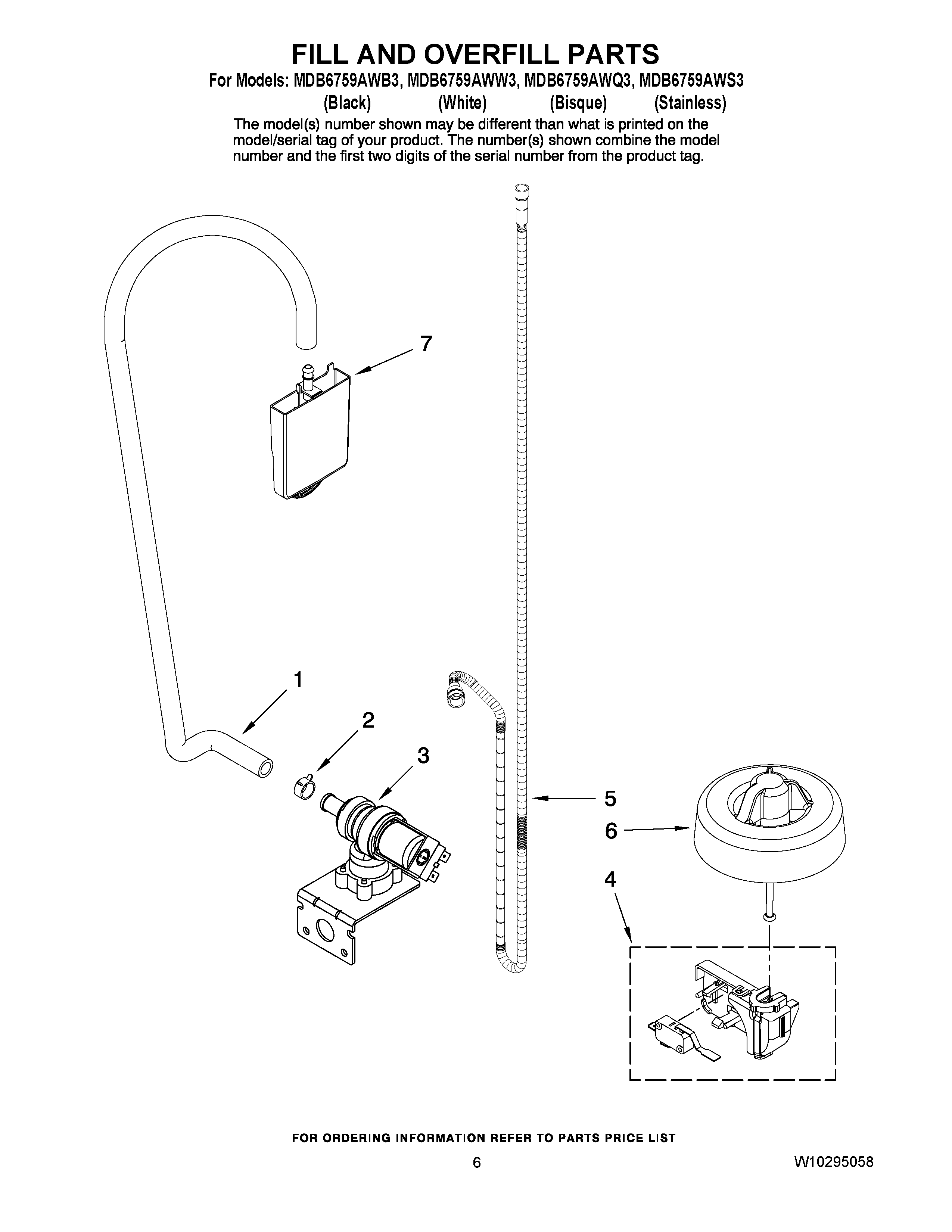 06 - FILL AND OVERFILL PARTS Diagram and Parts List for MDB6759AWW3  Maytag Dishwasher