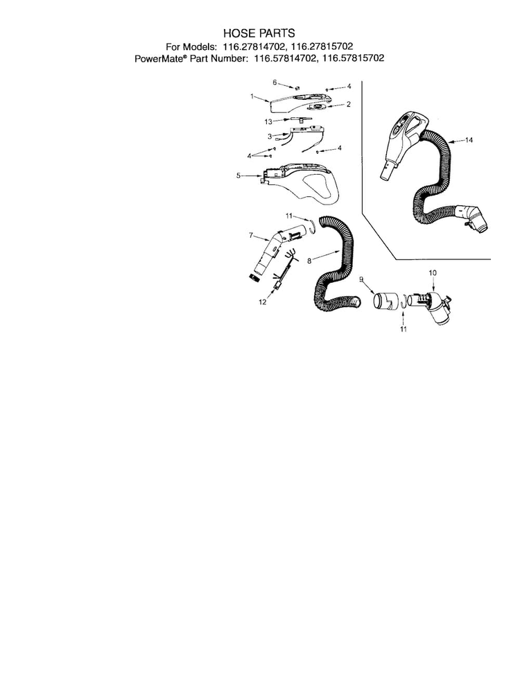 Hose Diagram and Parts List for 11627814702  Kenmore Canister Vacuum