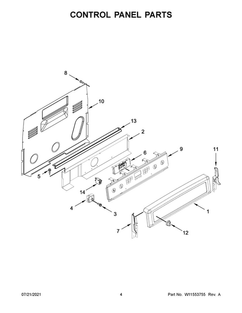 Control Panel Parts Diagram and Parts List for YMER8800FZ4  Maytag Range