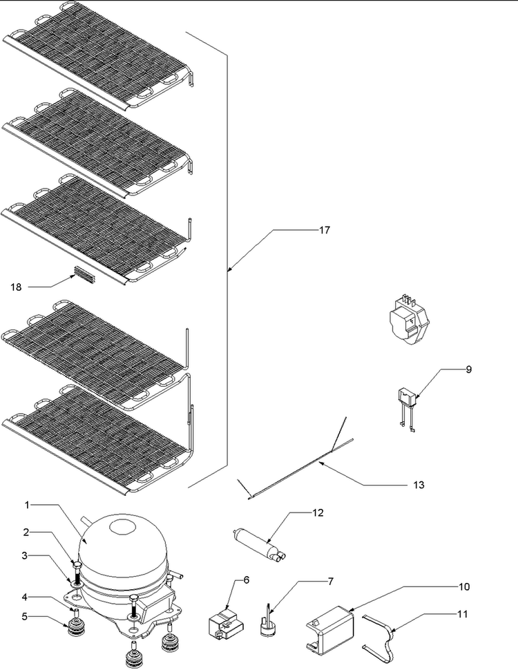 Machine Compartment Diagram and Parts List for AU150KW-P1317715WW  Amana Freezer