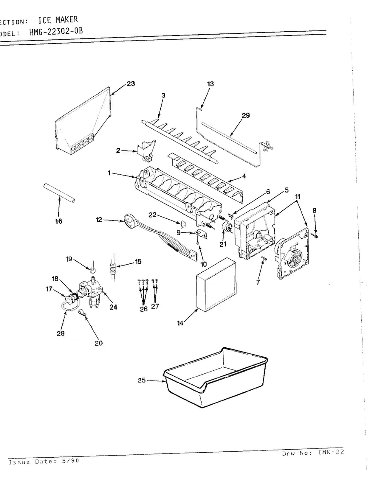 Ice Maker Diagram and Parts List for 22302A  Admiral Refrigerator