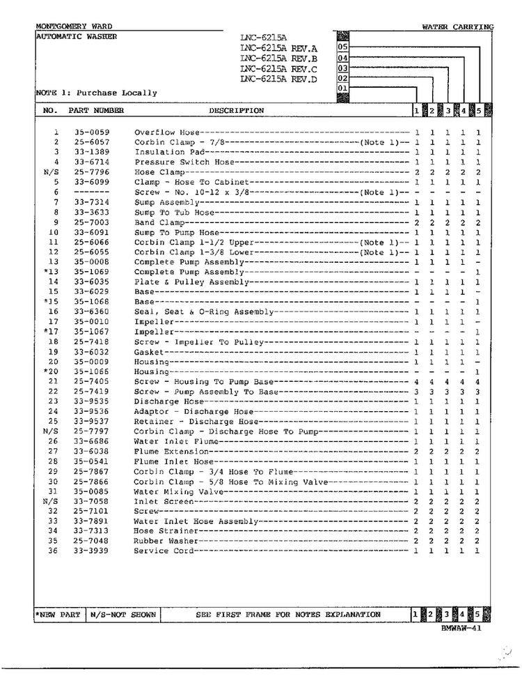 Water Carrying Page 2 Diagram and Parts List for 6215A REV D Norge Washer