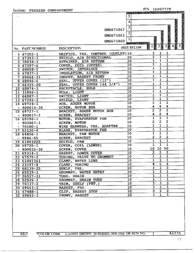Freezer Compartment Page 2 Diagram and Parts List for HMG671860  Admiral Refrigerator