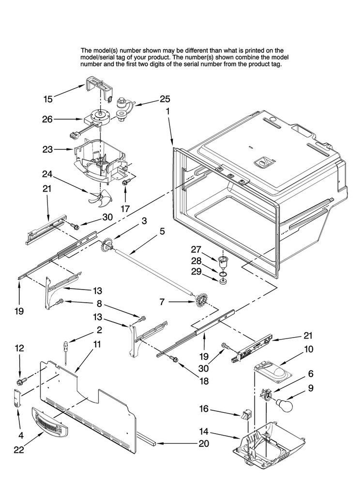 Freezer Liner Parts Diagram and Parts List for 7MI2569VEM10  Maytag Refrigerator