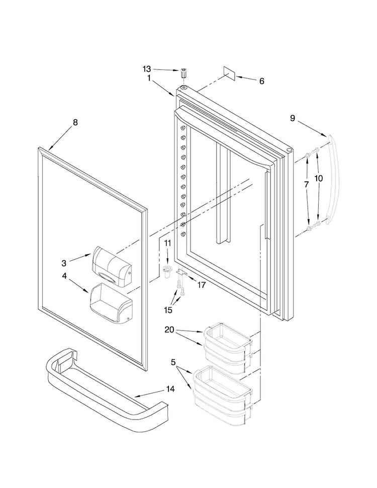 Refrigerator Door Parts Diagram and Parts List for ABB1924WEB0  Amana Refrigerator