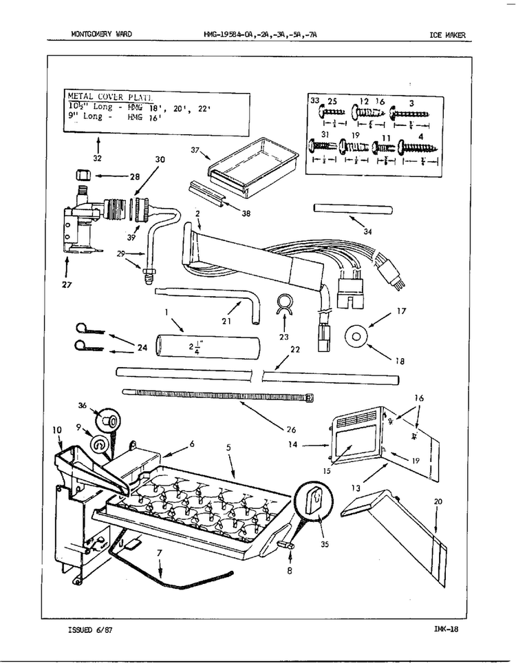 Ice Maker Diagram and Parts List for 19584A  Admiral Refrigerator