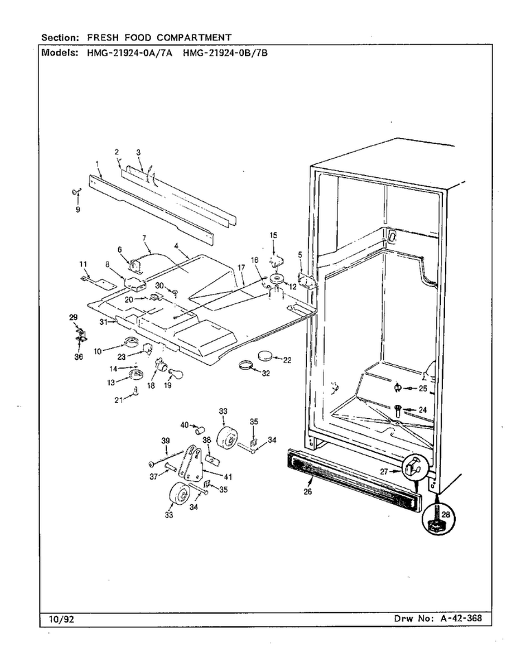 Fresh Food Compartment Diagram and Parts List for 21924-7A  Admiral Refrigerator