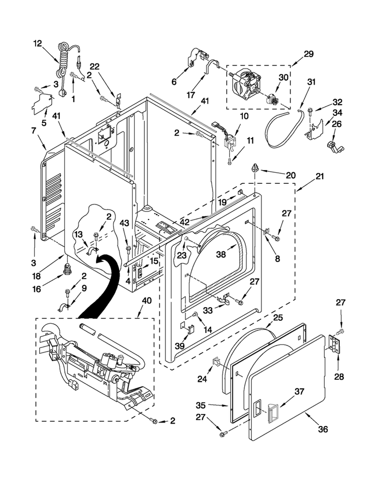 Cabinet Parts Diagram and Parts List for MGDC300XW0  Maytag Dryer