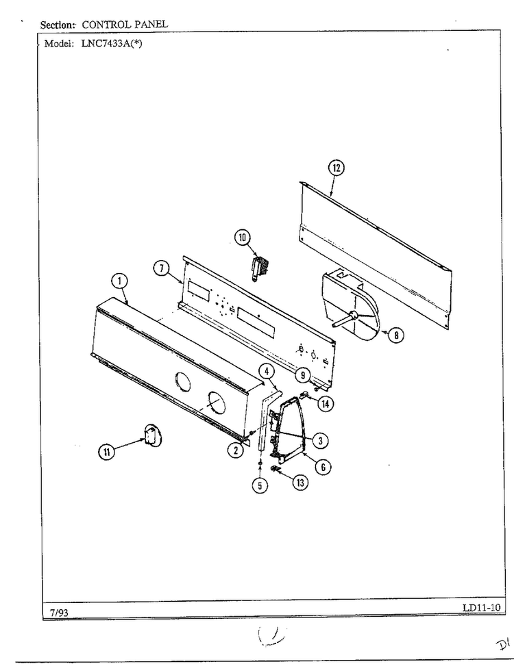 Control Panel Diagram and Parts List for 7433A  Norge Dryer