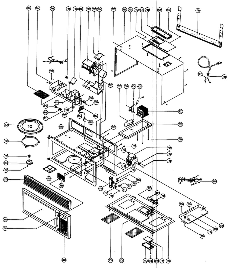 Cabinet Parts Diagram and Parts List for MCO160UB  Magic Chef Microwave