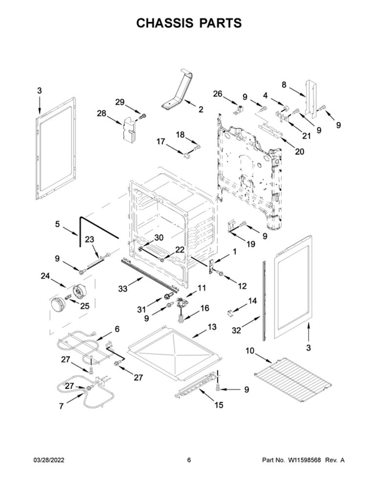 Chassis Parts Diagram and Parts List for AER6303MFW5  Amana Range