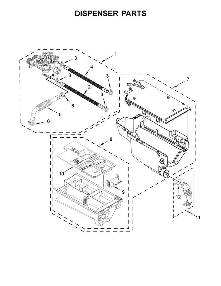 Dispenser Parts Diagram and Parts List for 7MMHW5500FW1  Maytag Washer
