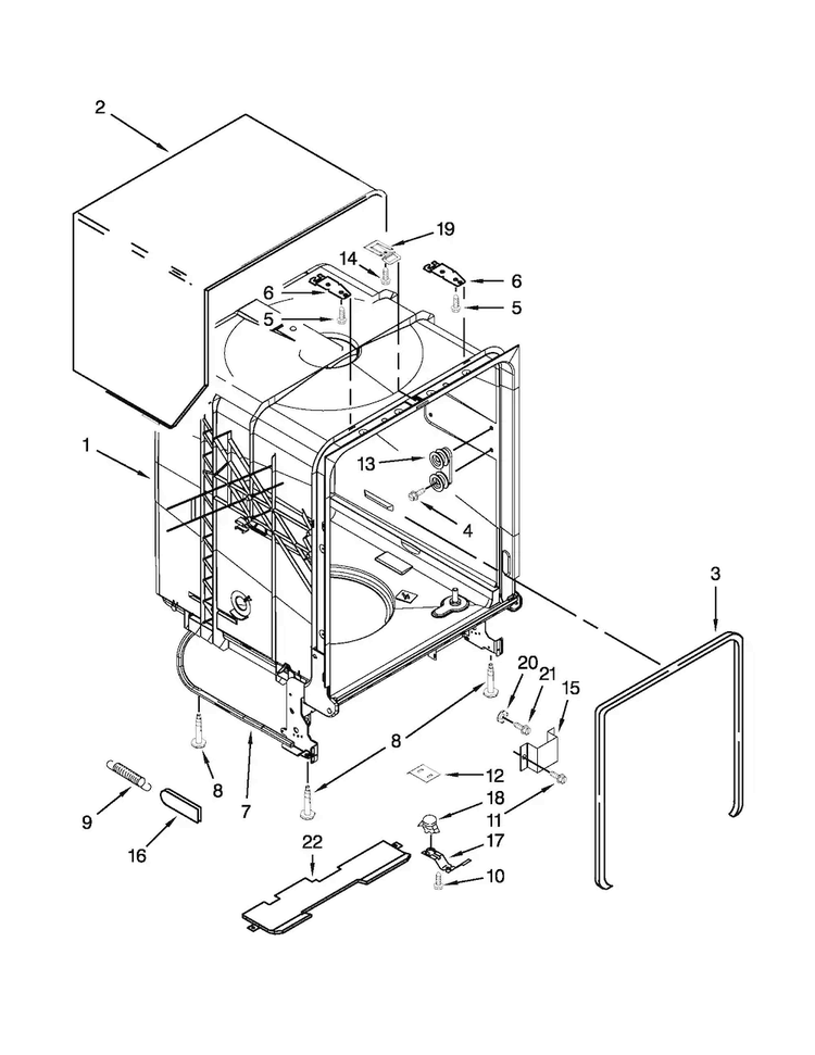 Tub And Frame Parts Diagram and Parts List for MDB4709PAB3  Maytag Dishwasher