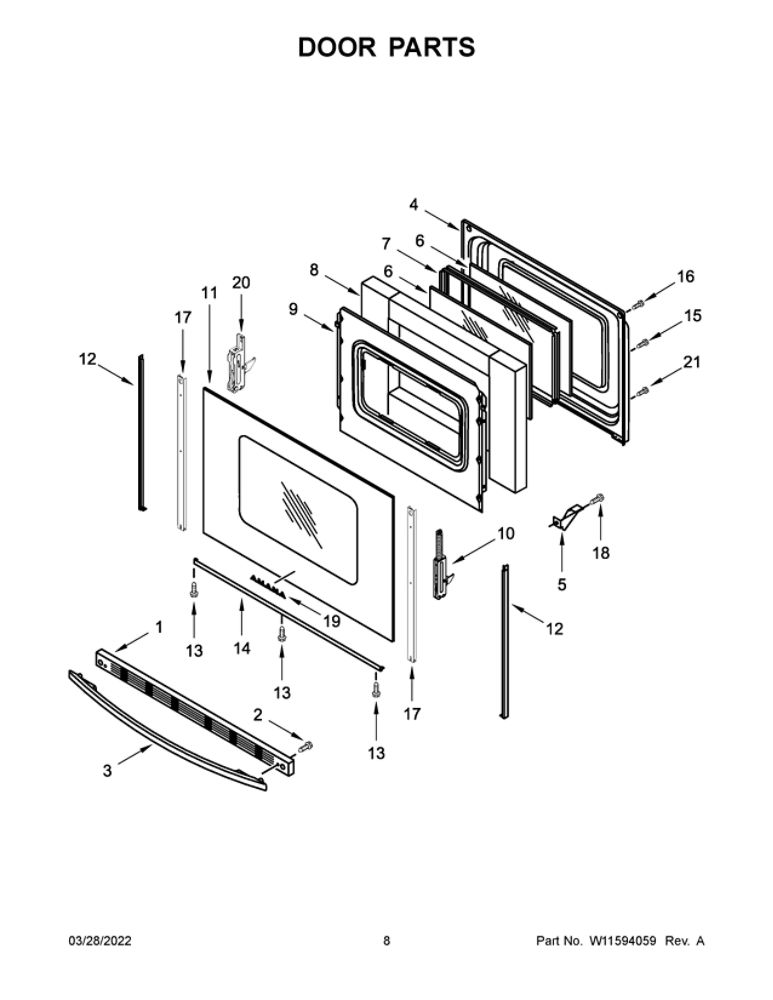 Door Parts Diagram and Parts List for YACR4503SFW8  Amana Range