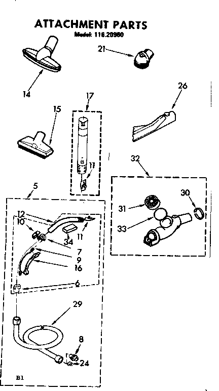 Attachment Parts Diagram and Parts List for 11620960  Kenmore Canister Vacuum