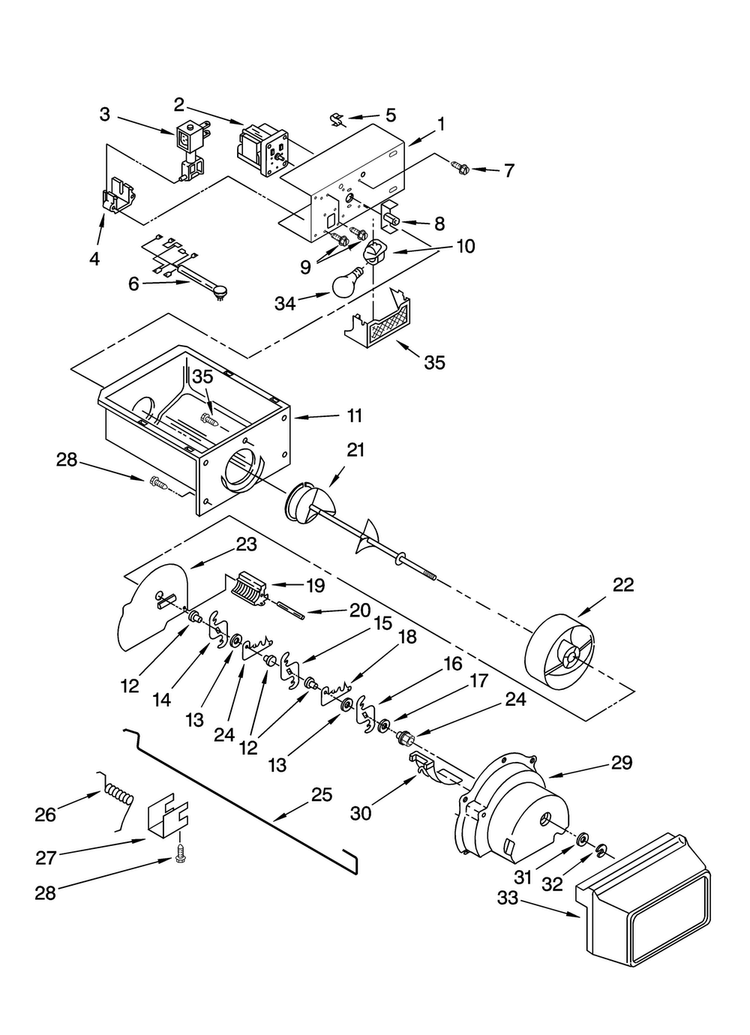 Motor And Ice Container Parts Diagram and Parts List for MSD2552VEB00  Maytag Refrigerator