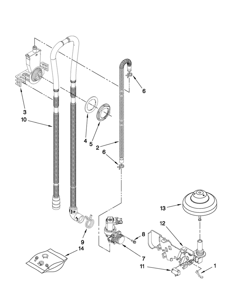 Fill, Drain And Overfill Parts Diagram and Parts List for MDB6709AWW4  Maytag Dishwasher