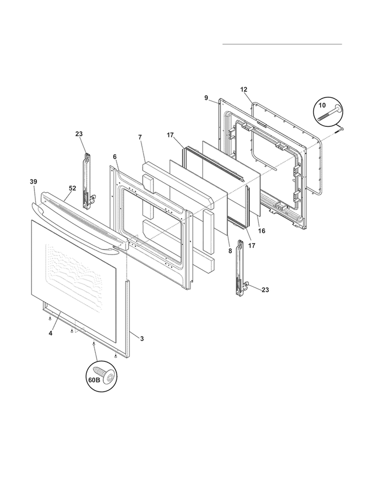 Door Diagram and Parts List for CRE3870LWF  Crosley Range