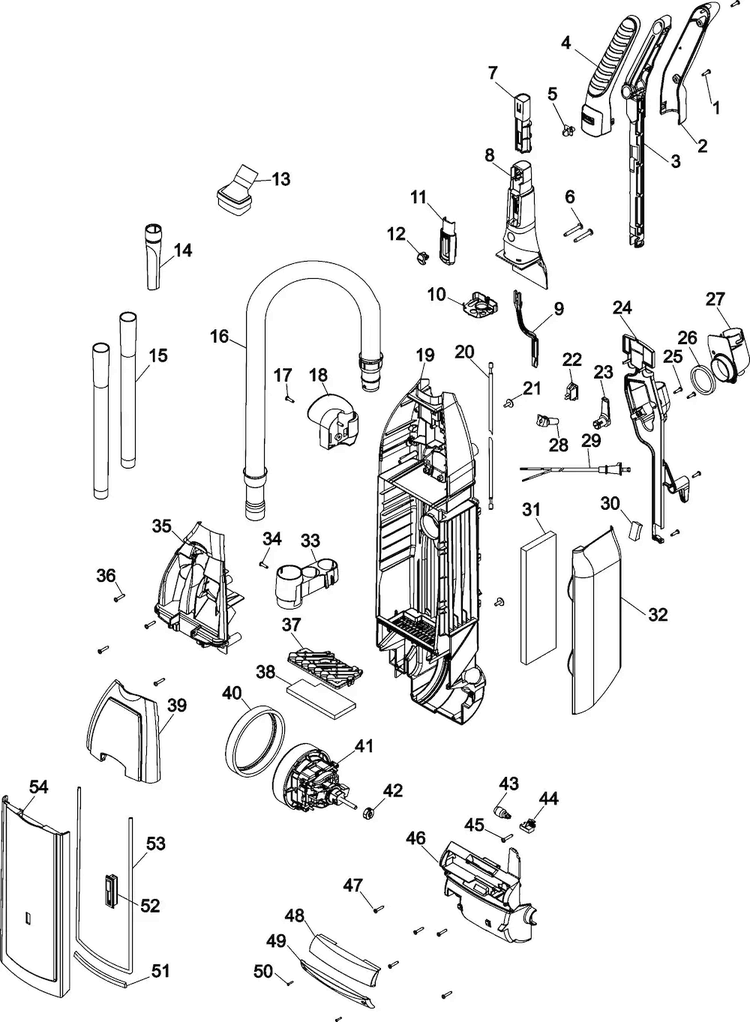 Upper Assembly Diagram and Parts List for U6420-900  Hoover Upright Vacuum