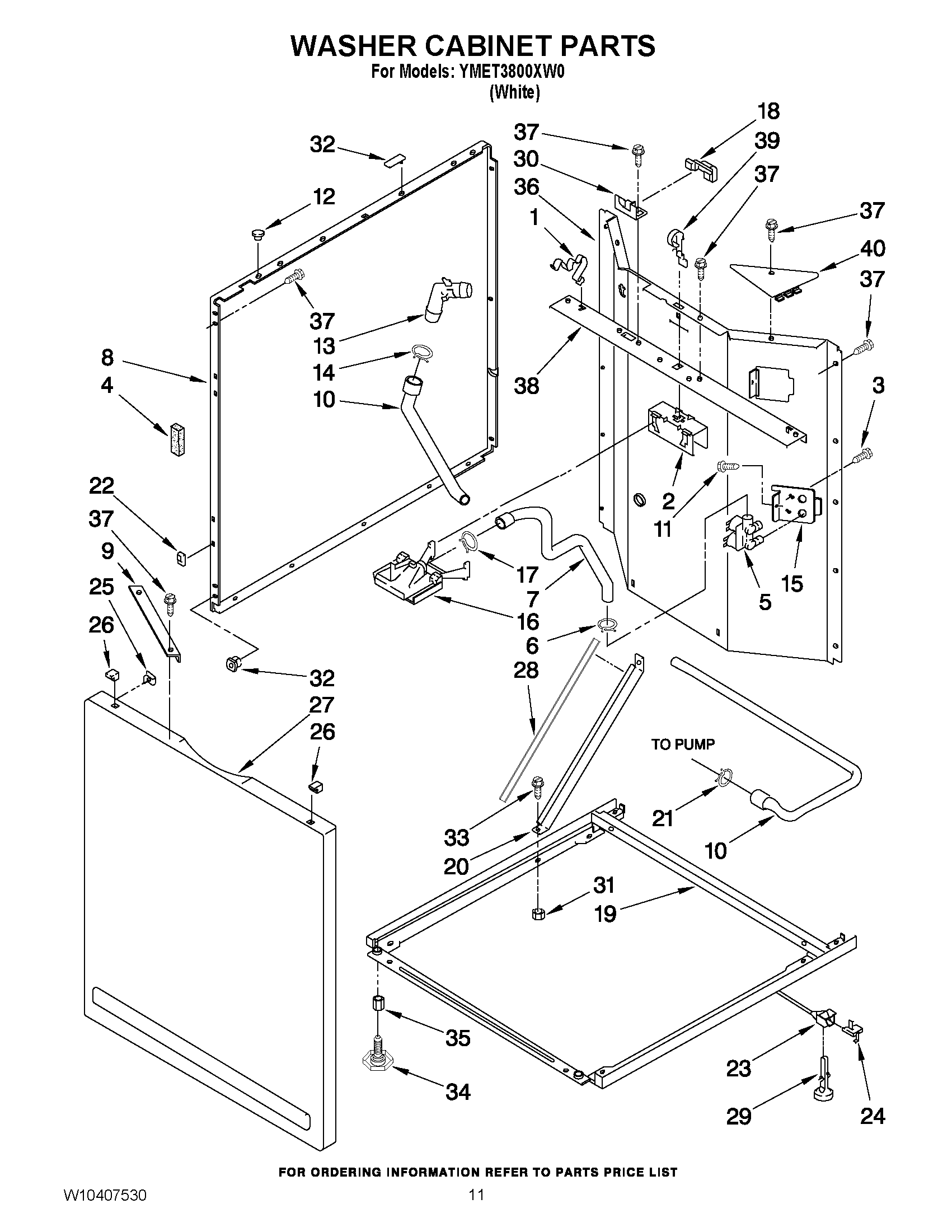 07 - WASHER CABINET PARTS Diagram and Parts List for YMET3800XW0  Maytag Washer Dryer Combo
