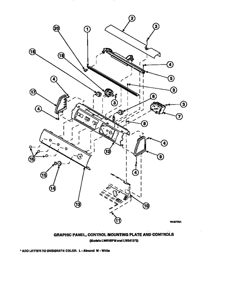 Graphic Panel, Control Mounting Plate And Controls Diagram and Parts List for CW8202W2-PCW8202W2A  Crosley Washer