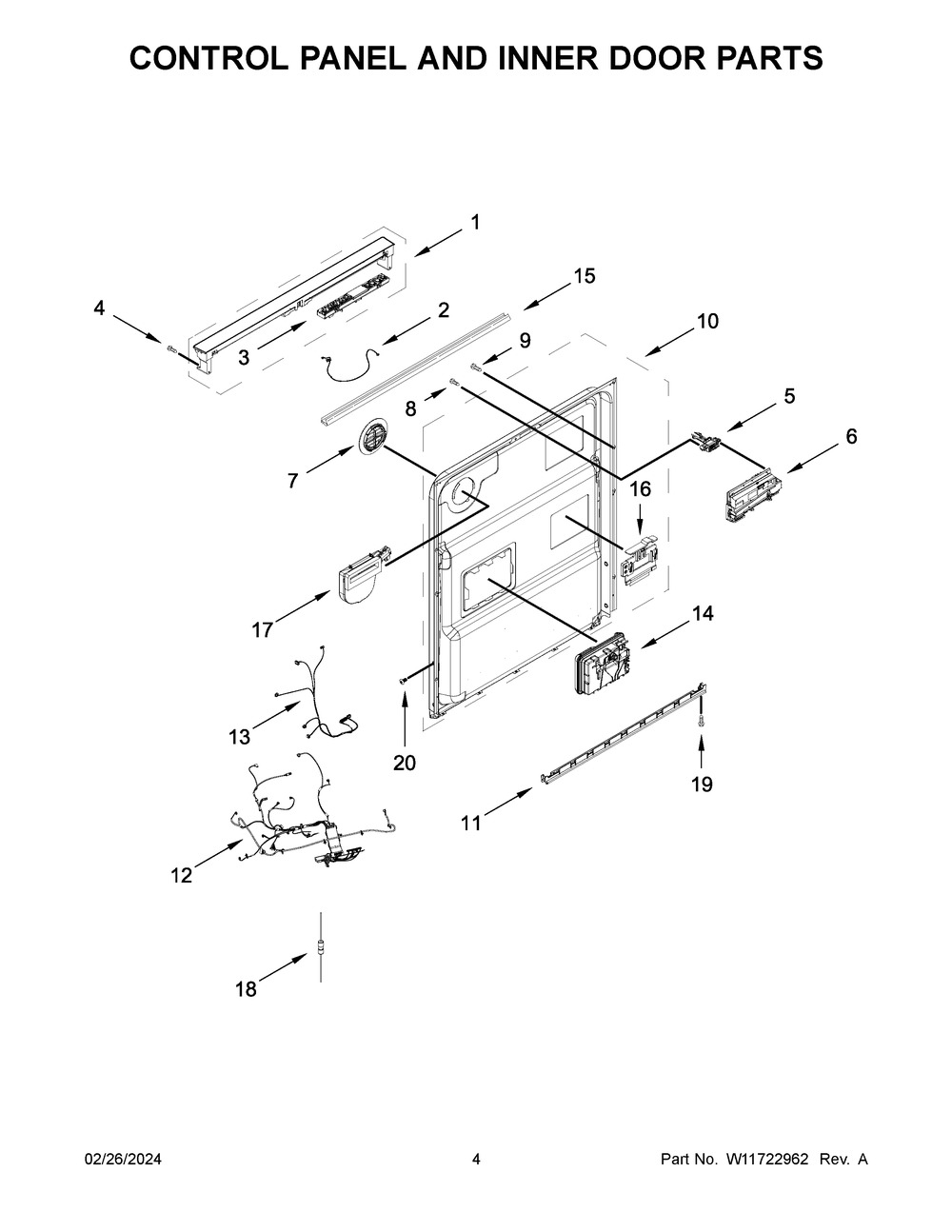 Control Panel And Inner Door Parts Diagram and Parts List for MDB7959SKZ3  Maytag Dishwasher