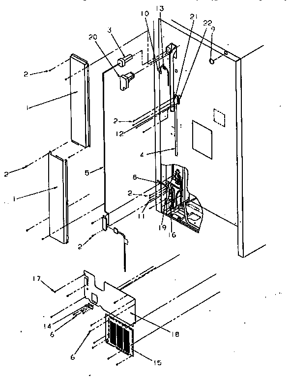Cabinet Back Diagram and Parts List for TR21S4L-P1196103WL  Amana Refrigerator