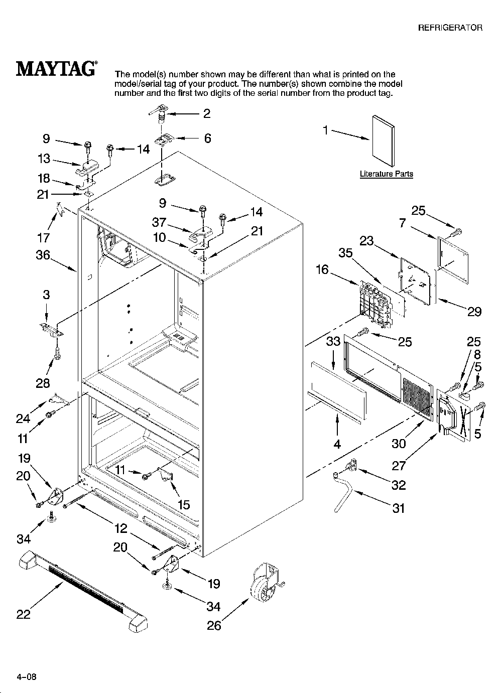 Cabinet parts Diagram and Parts List for MFI2569VEM0  Maytag Refrigerator