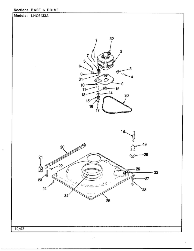 Base And Drive Diagram and Parts List for 6433A  Norge Washer