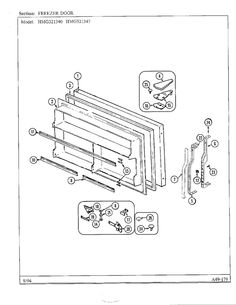 Freezer Door Diagram and Parts List for 321340  Admiral Refrigerator