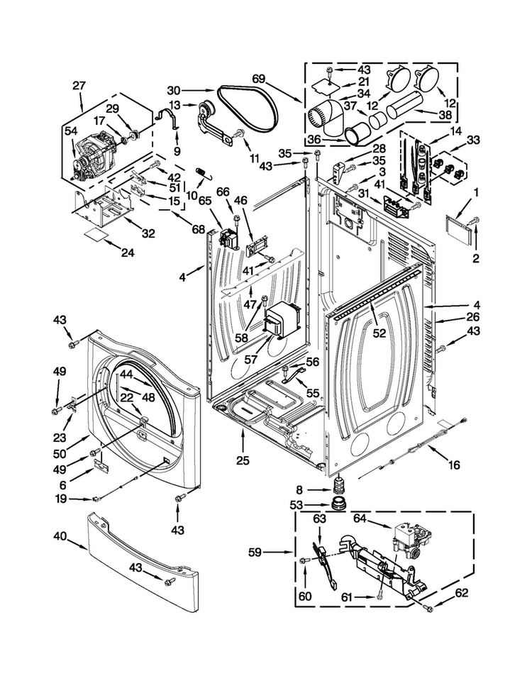Cabinet Parts Diagram and Parts List for MDG25PDAGW2  Maytag Dryer