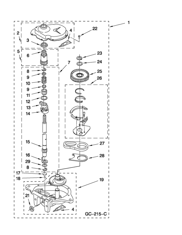 Gearcase Parts Diagram and Parts List for NTW4880YQ0  Amana Washer