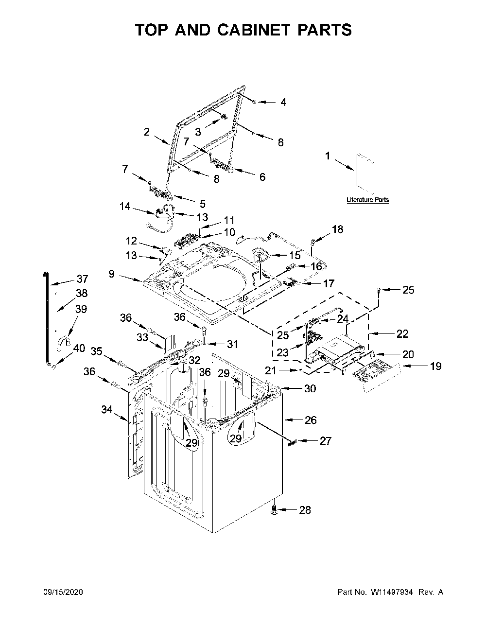 Top and cabinet parts Diagram and Parts List for MVW6230HC1  Maytag Washer