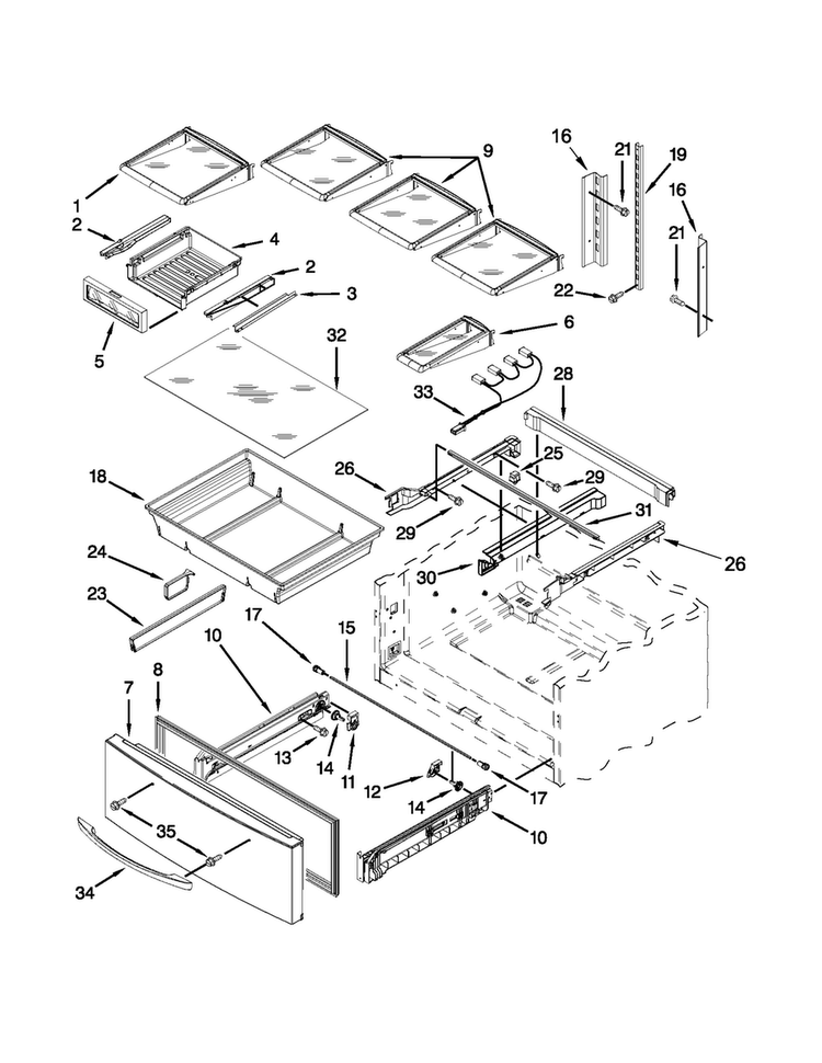 Shelf Parts Diagram and Parts List for JFX2597AEM2  Jenn-Air Refrigerator