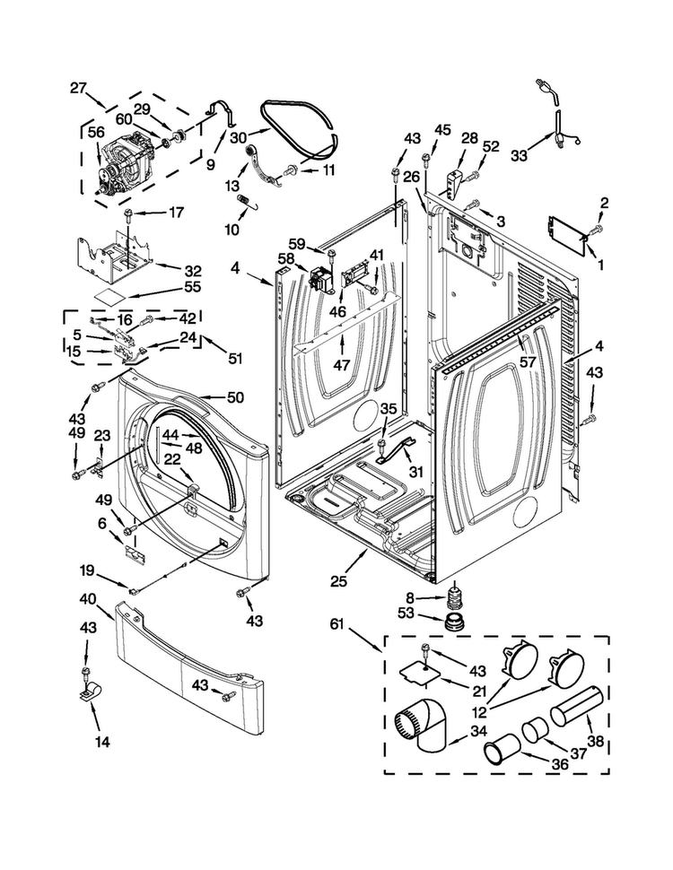 Cabinet Parts Diagram and Parts List for MDG25PDAXW2  Maytag Dryer