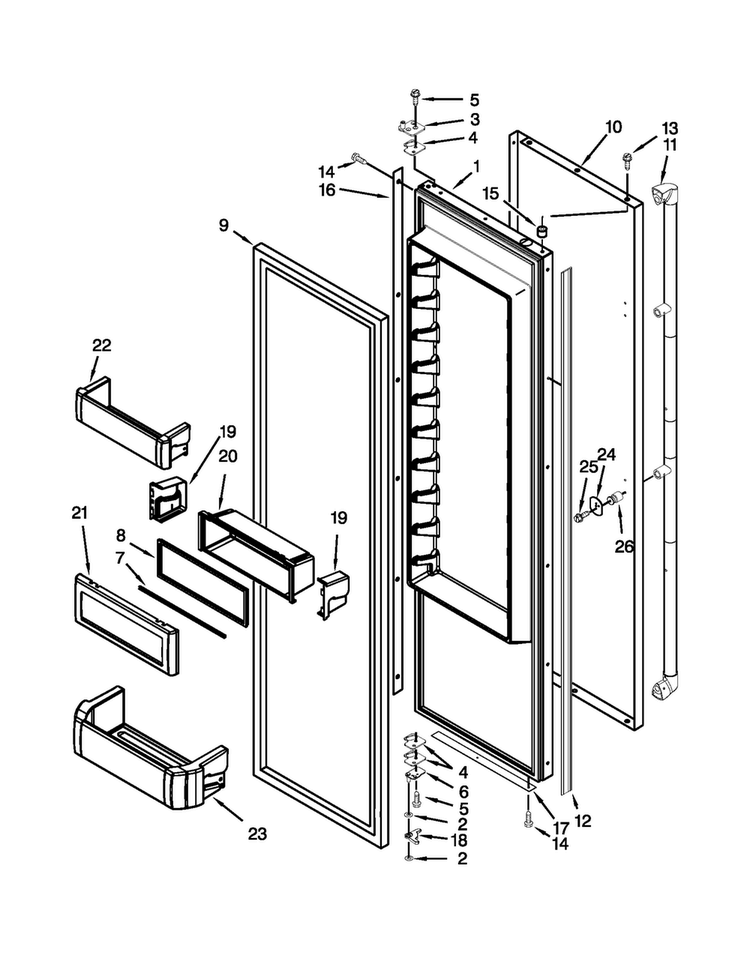 Refrigerator Door Parts Diagram and Parts List for JS42PPDUDB15  Jenn-Air Refrigerator