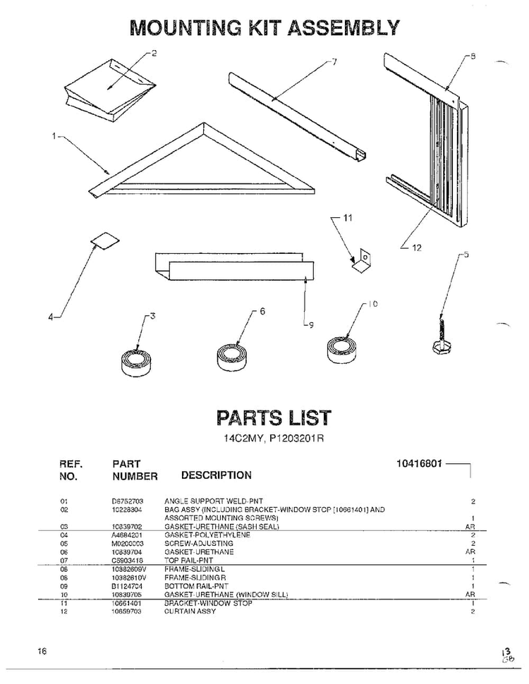 Mounting Kit Diagram and Parts List for 5792  Amana Air Conditioner