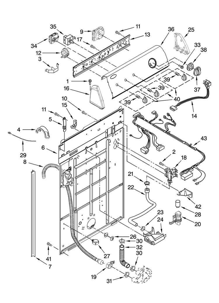 Controls And Rear Panel Parts Diagram and Parts List for NTW4800VQ0  Amana Washer