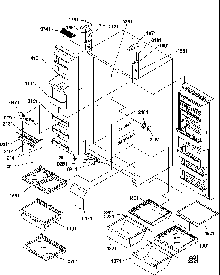 Refrigerator/freezer Shelves, Lights, And Hinges Diagram and Parts List for SRD27S4E-P1190306WE  Amana Refrigerator