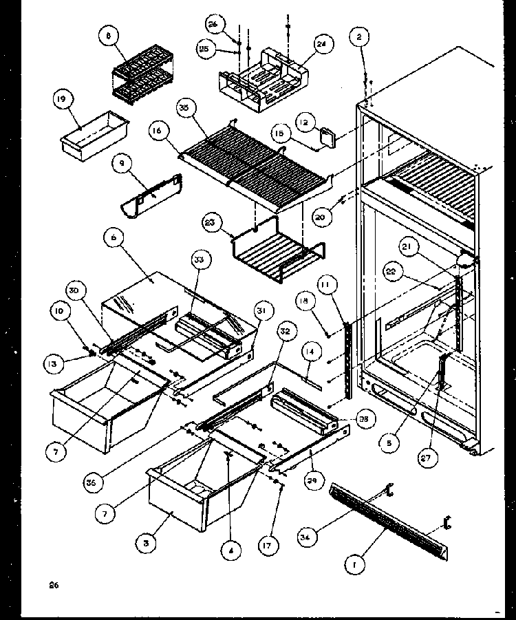 Cabinet Shelving Diagram and Parts List for TG18RBW-P1158303WW  Amana Refrigerator