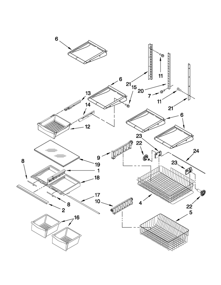 Shelf Parts Diagram and Parts List for MBB1957WEW2  Maytag Refrigerator