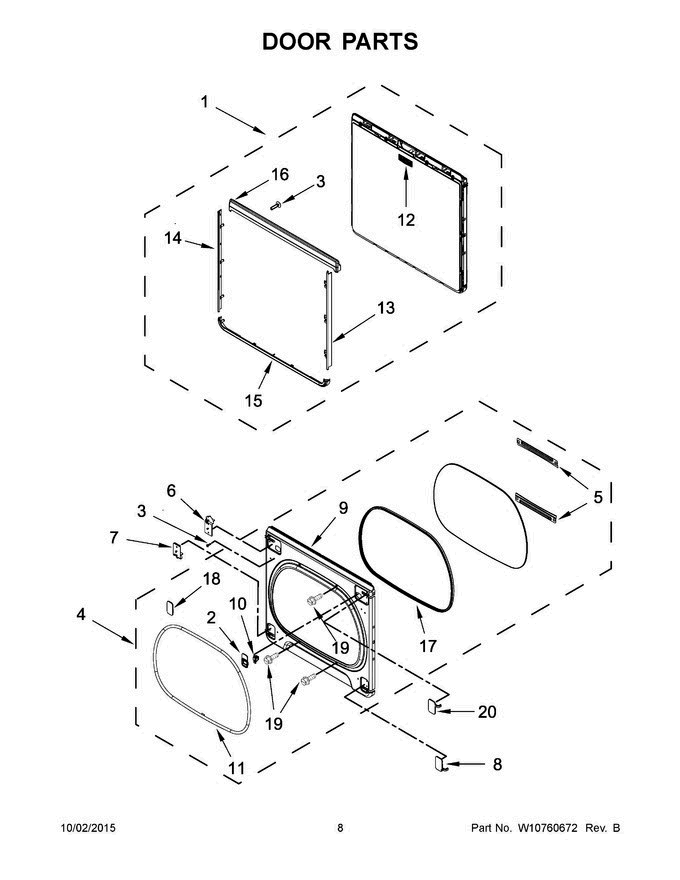 05 - Door Parts Diagram and Parts List for YMEDB855DC0  Maytag Dryer