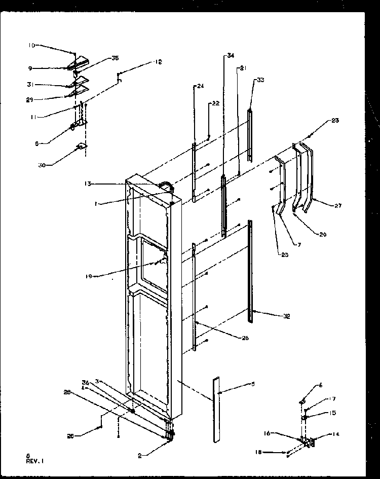 Freezer Door Hinge And Trim Parts Diagram and Parts List for SZD27NL-P1162410WL  Amana Refrigerator