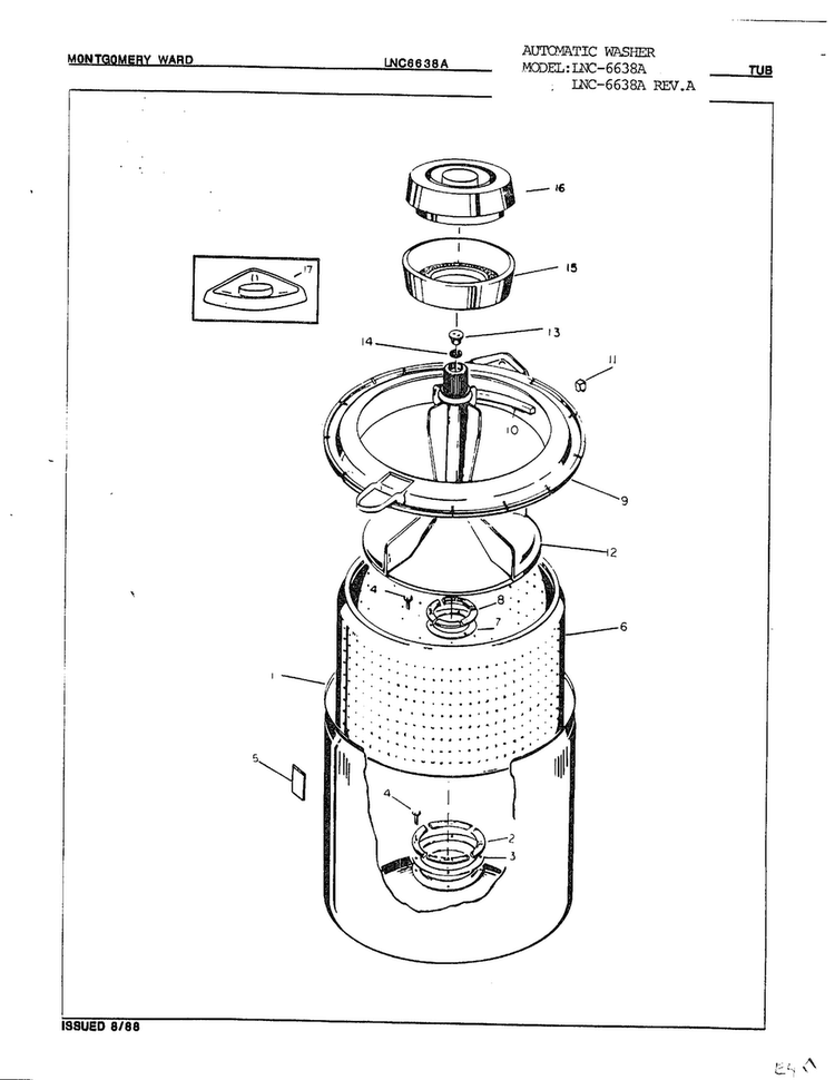 Tub Diagram and Parts List for 6638A  Norge Washer