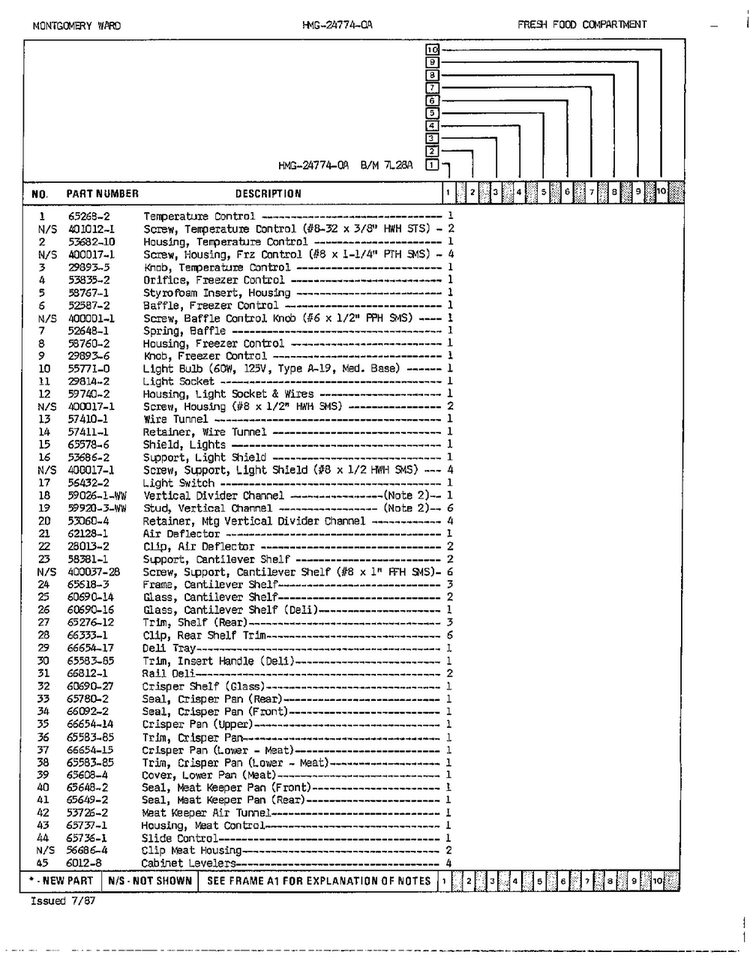 Fresh Food Compartment Page 2 Diagram and Parts List for 24774A  Admiral Refrigerator
