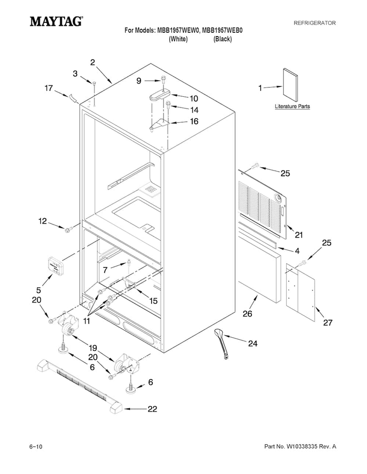Cabinet Parts Diagram and Parts List for MBB1957WEW0  Maytag Refrigerator
