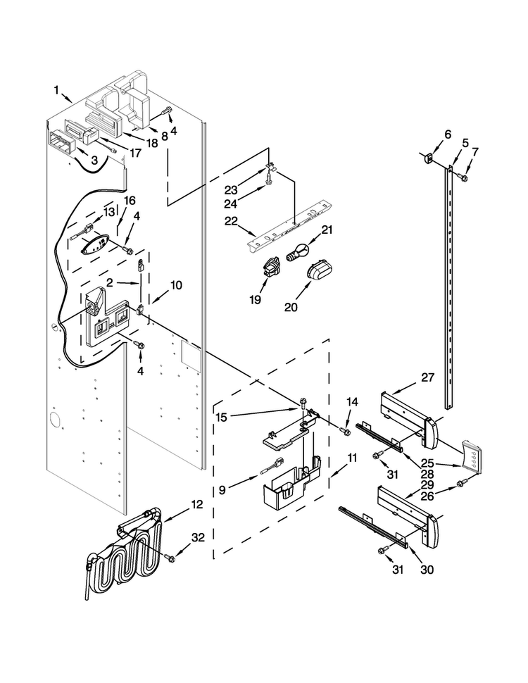Refrigerator Liner Parts Diagram and Parts List for JS42PPDUDB20  Jenn-Air Refrigerator